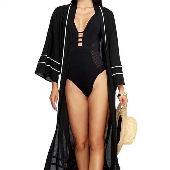 ❤️SOLD❤️ Jets Black and White Kimono - Picture 1 of 5